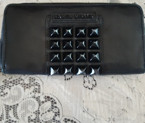 Karen Millen Black Leather Zip Around Wallet - Picture 1 of 8